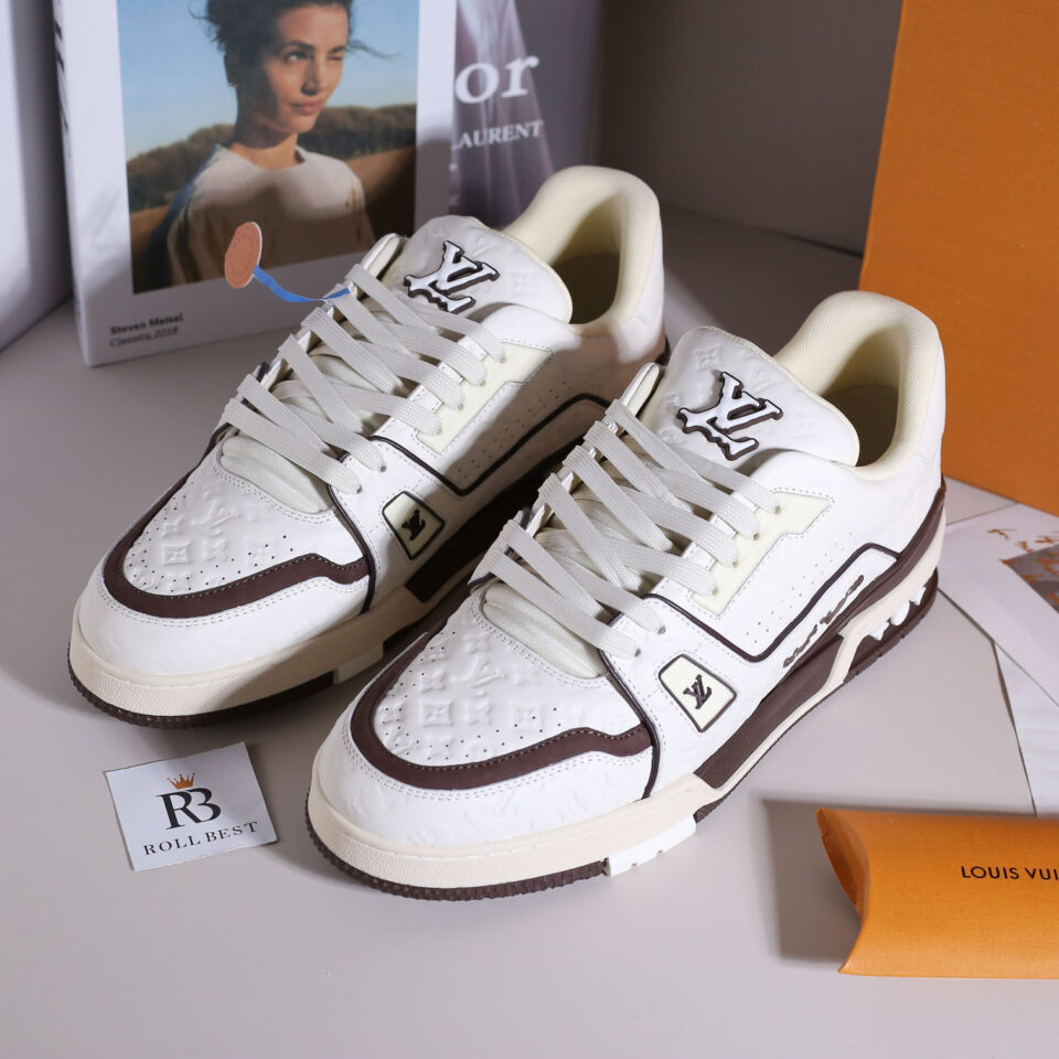 Giày Louis Vuitton LV Trainer #54 Monogram Embossed White Best Quality