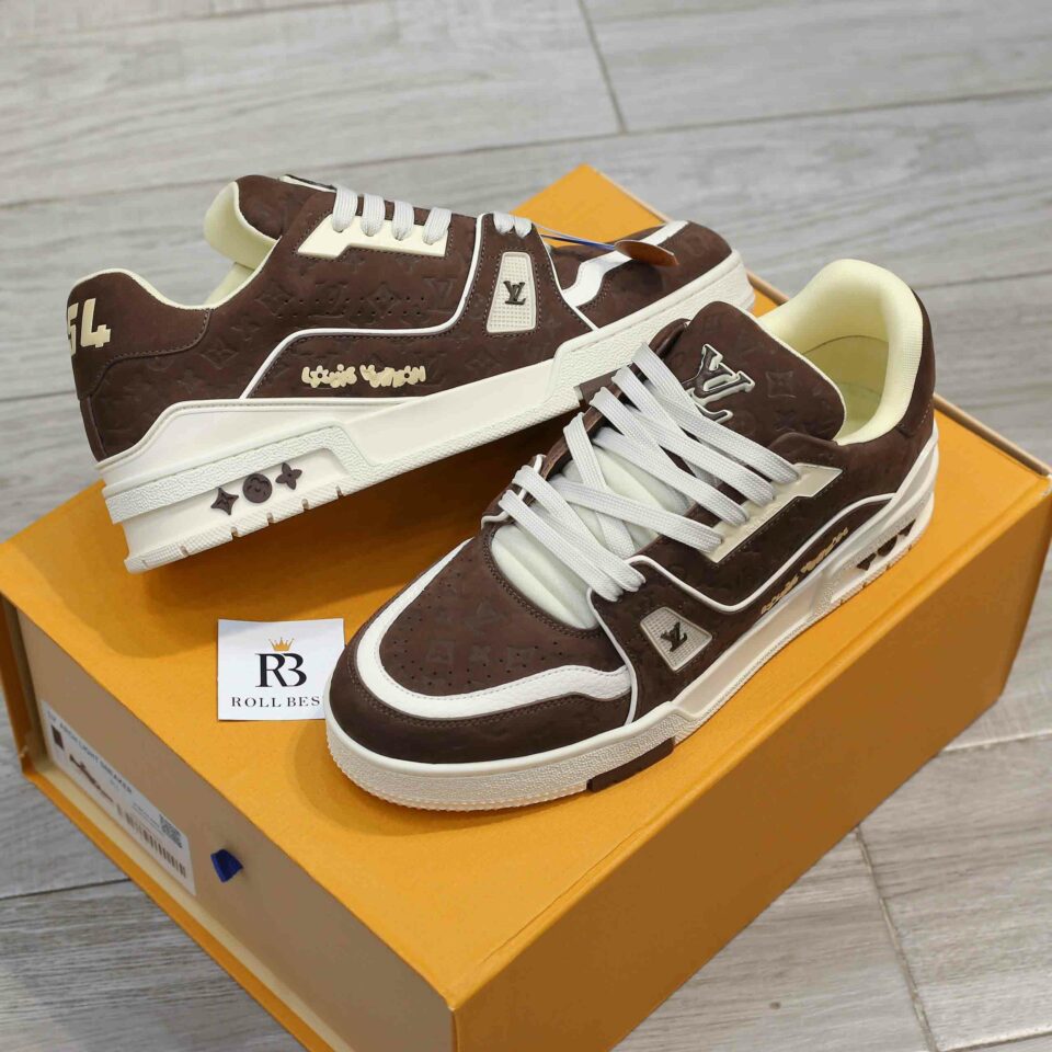Giày Louis Vuitton LV Trainer #54 Nubuck Calf Leather Moka Brown Best Quality