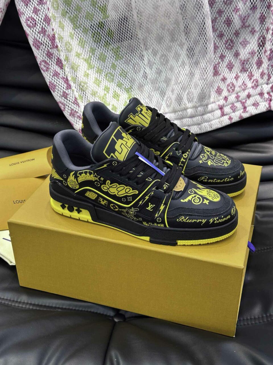 Giày Louis Vuitton LV Trainer #54 Printed Black Best Quality