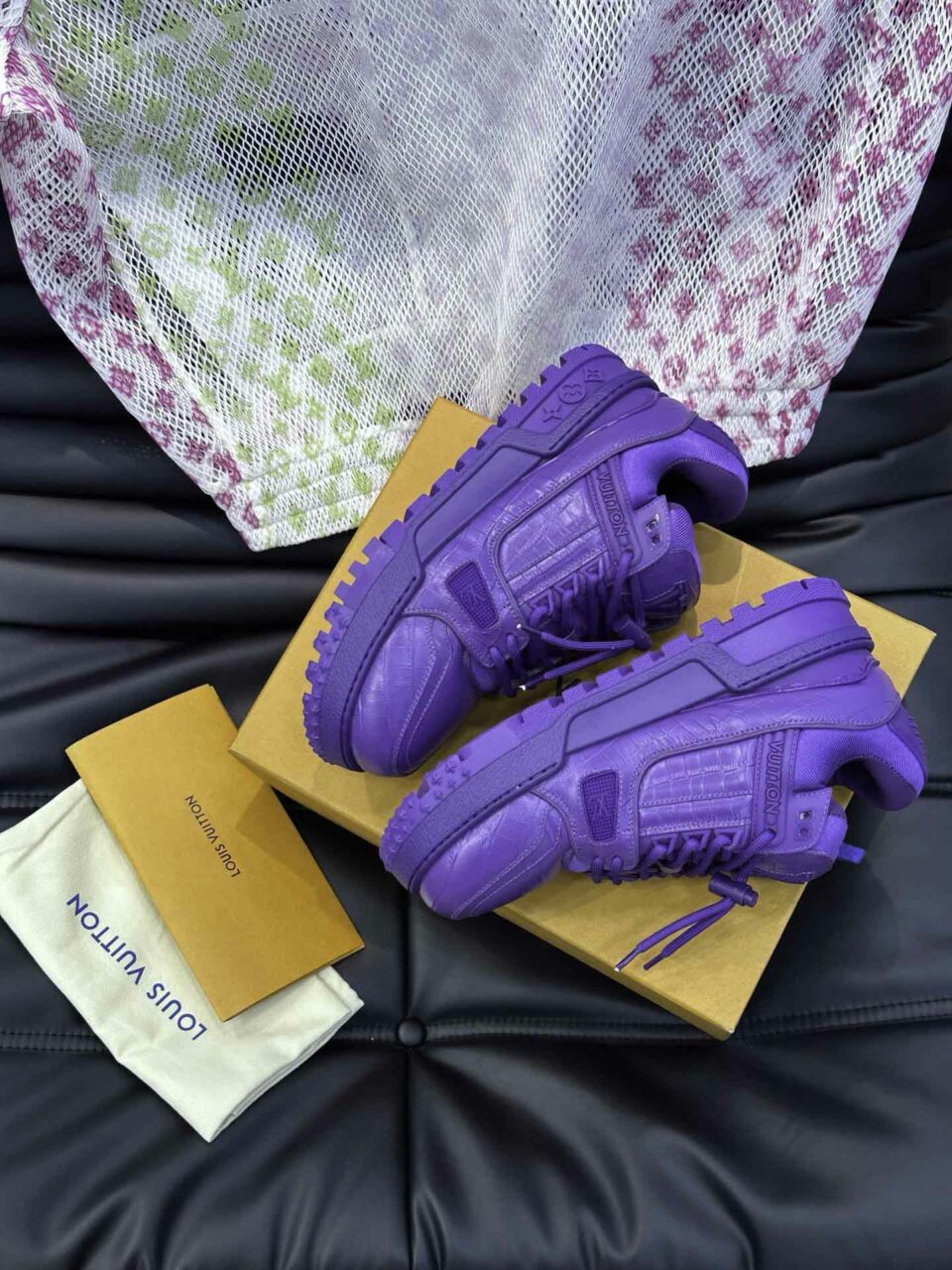 Giày Louis Vuitton LV Trainer Alligator Crocodile Purple Best Quality